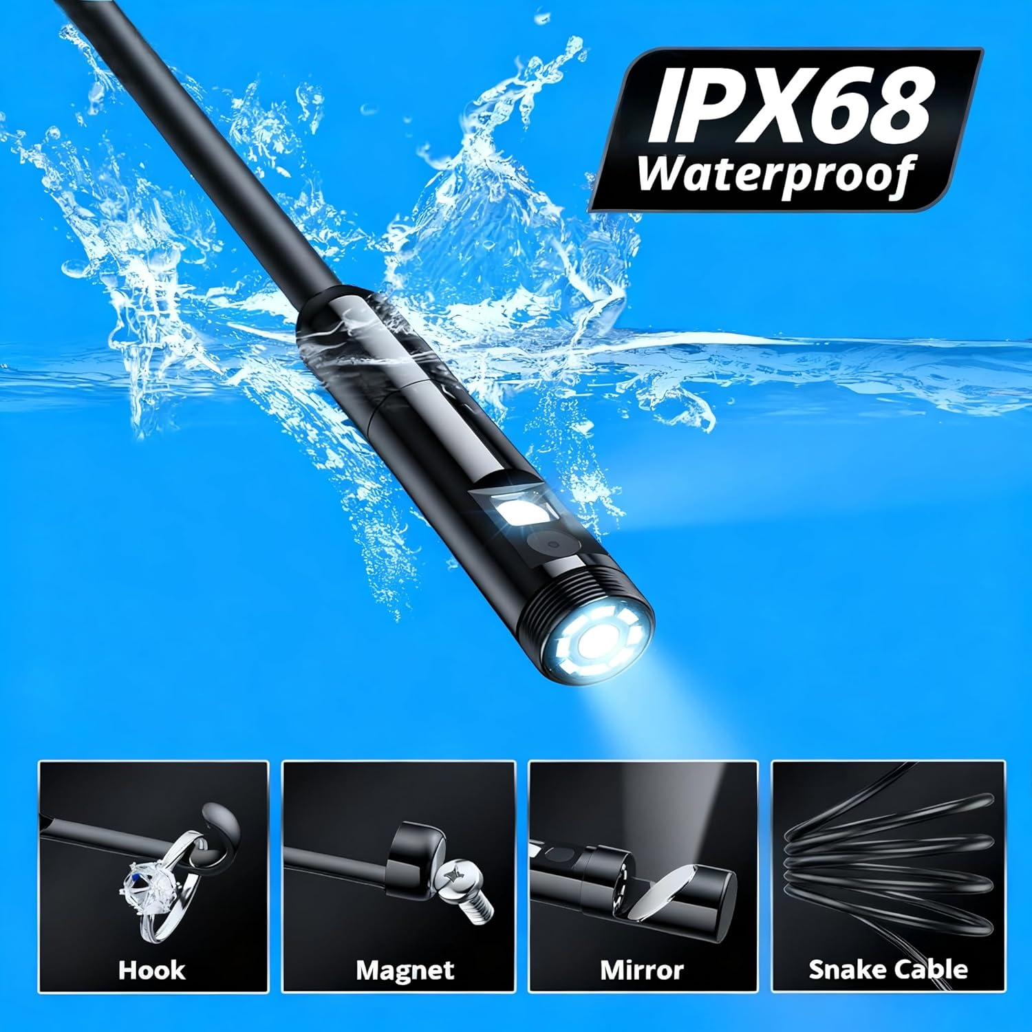 Endoscope Camera with Light, Dual-Lens 1920P HD Borescope with 8 Adjustable LED Lights, IPX68 Waterproof Boroscope Inspection Tools, 5M Semi-Rigid Snake Camera for Ios & Android image number 2