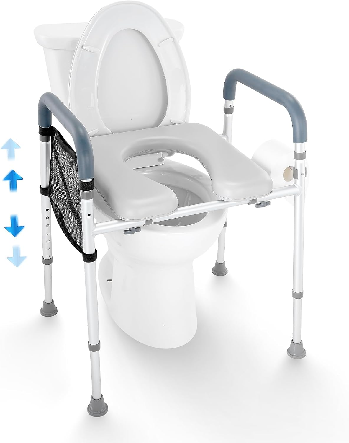 VEVOR Raised Toilet Seat, 7-Position Height Adjustment 655-805 Mm, 158.7 Kg Weight Capacity, with Comfort Padded Aluminum Frame, Universal Toilet Seat Riser, for Elderly, Handicap, Pregnant, Medical image number 5
