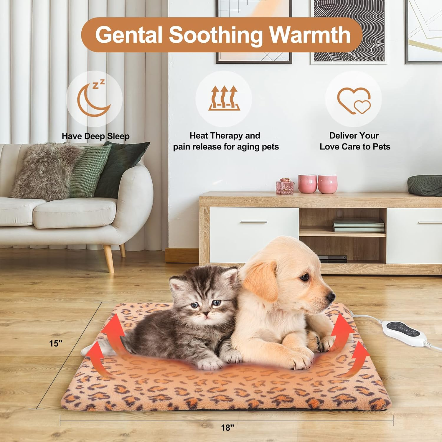 Pet Heating Pad for Dog Cat Temperature Adjustable Dog Cat Bed Warmer Heated Pet Mat House Pad with Timer Waterproof Warming Mat for Puppy Kitten (Beige, 38X47CM) image number 2