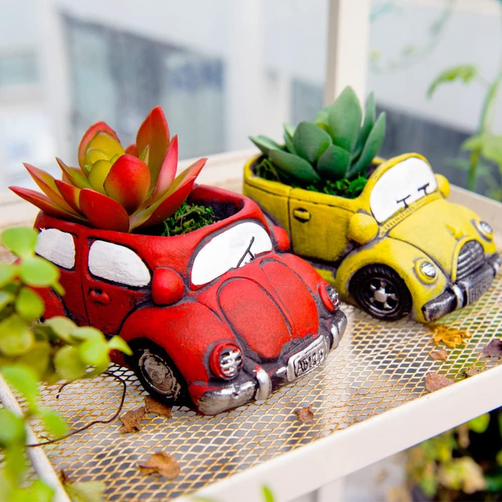 Cement Red Car Succulent Planter Flower Pots Succulent Plants Containers, Small Pot for Cactus Decor Planters for Indoor Plants - Bluecar image number 5