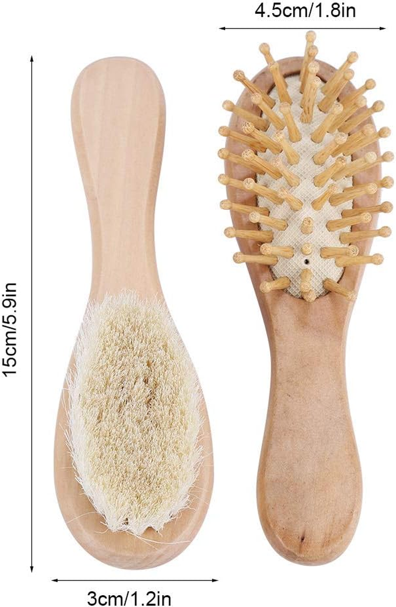 Baby Hair Brush Comb Set, Soft Natural Goat Hair Bristles Brush Wooden Head Massage Comb Bathing Tool Shower Registry Cradle Cap Infant Kids Newborn