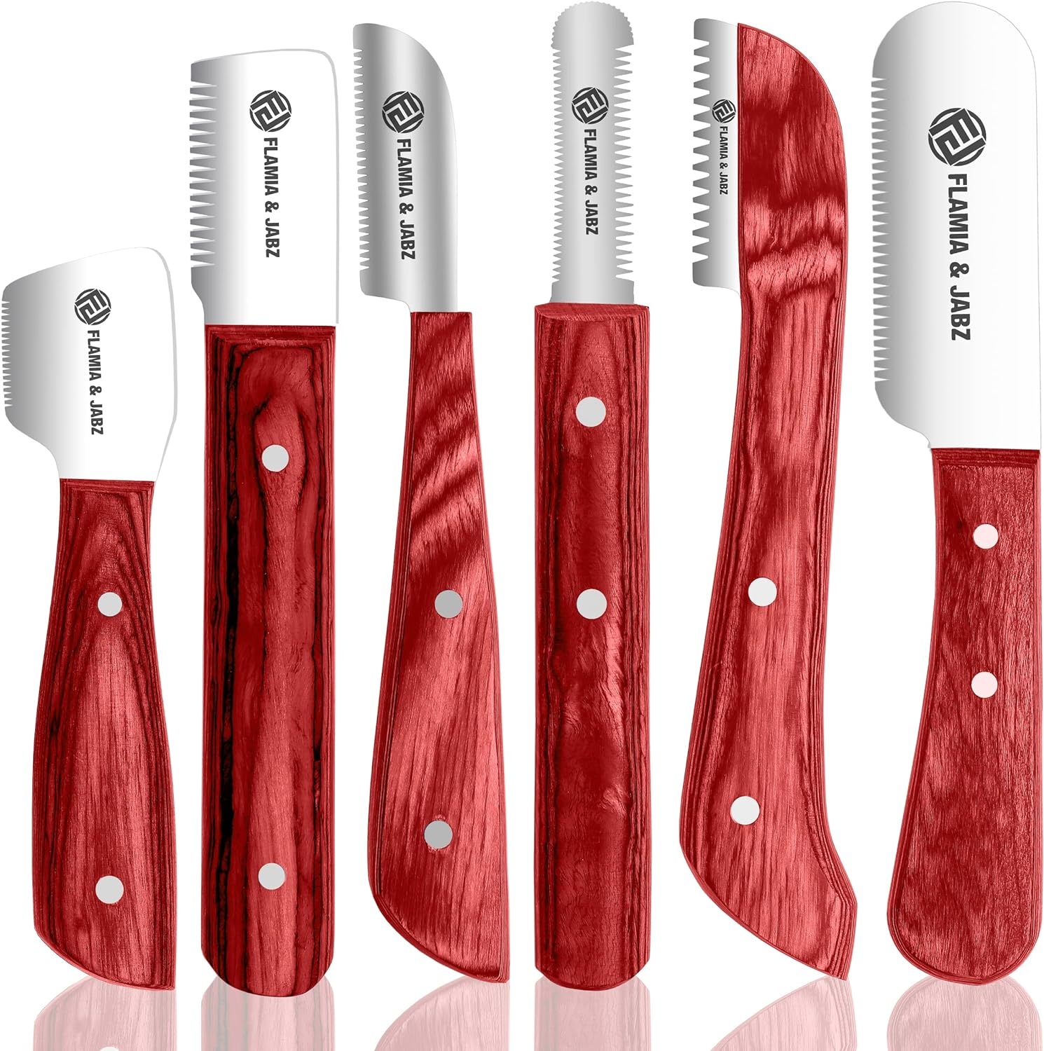 Professional Stripping Knife Kit (6 Pieces Set) for Dogs & Pets, Wooden Handle Grip with Stainless Steel Blade (Right Handed) (Black)