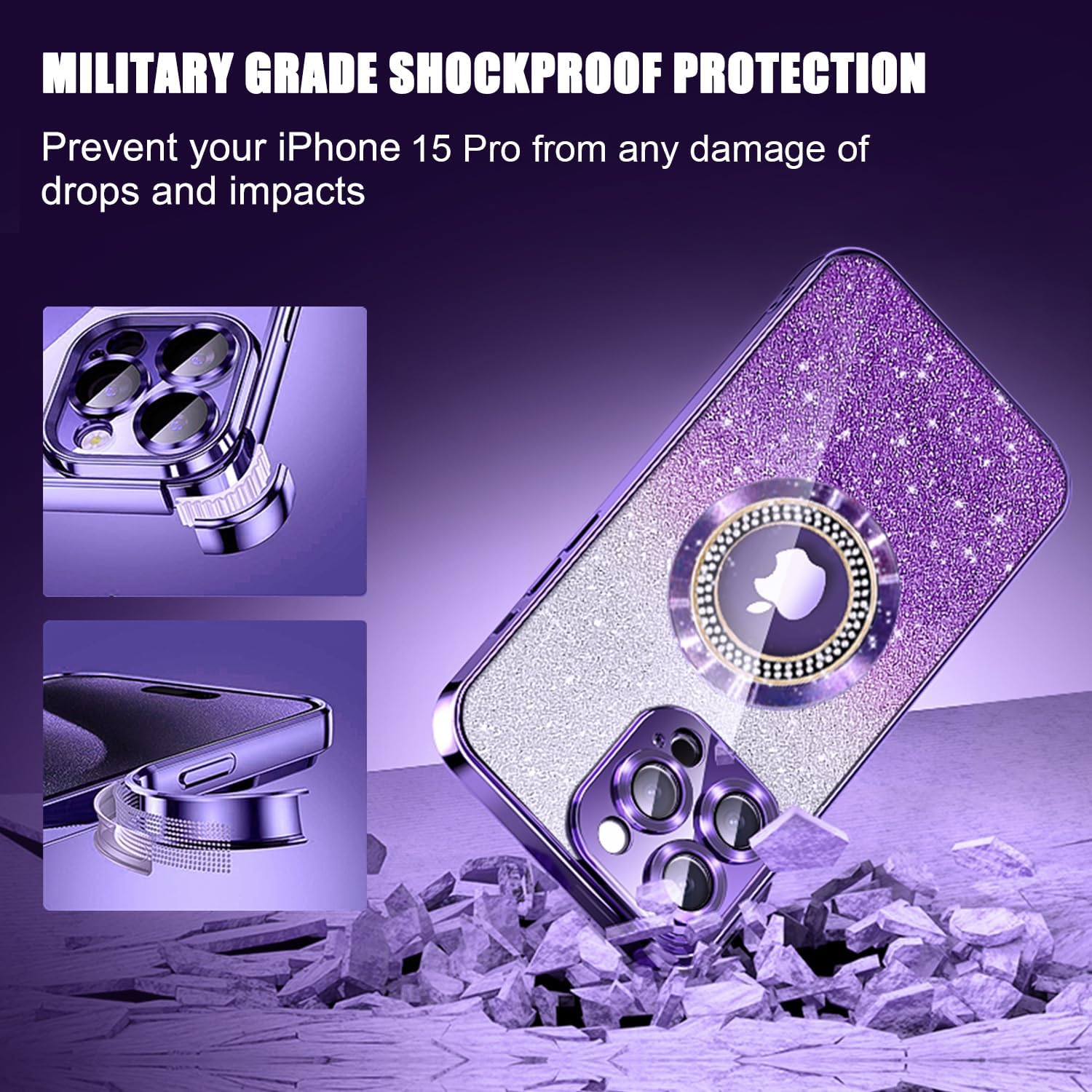 Case for Iphone 15 Pro, Compatible with Magsafe, with Camera Protection, Glitter Silicone Mobile Phone Case Compatible with Iphone 15 Pro, Shockproof, Scratch-Resistant, Cute Phone Case for Women And image number 4