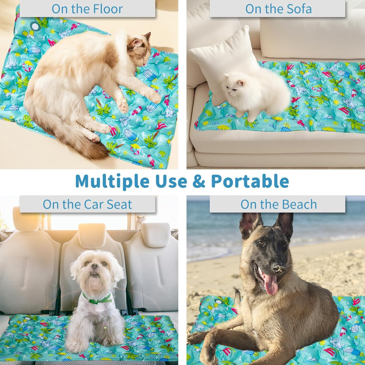 MITAIKO Dog Cooling Mat, Pet Ice Cooling Pad Sleep Bed [60X50Cm / 20"X24"] - Water Filled - Tear & Scratch Resistant for Dogs & Cats, for Pets Sofa & Crate to Keep Cool & Calm Sleep in Summer, Green image number 3