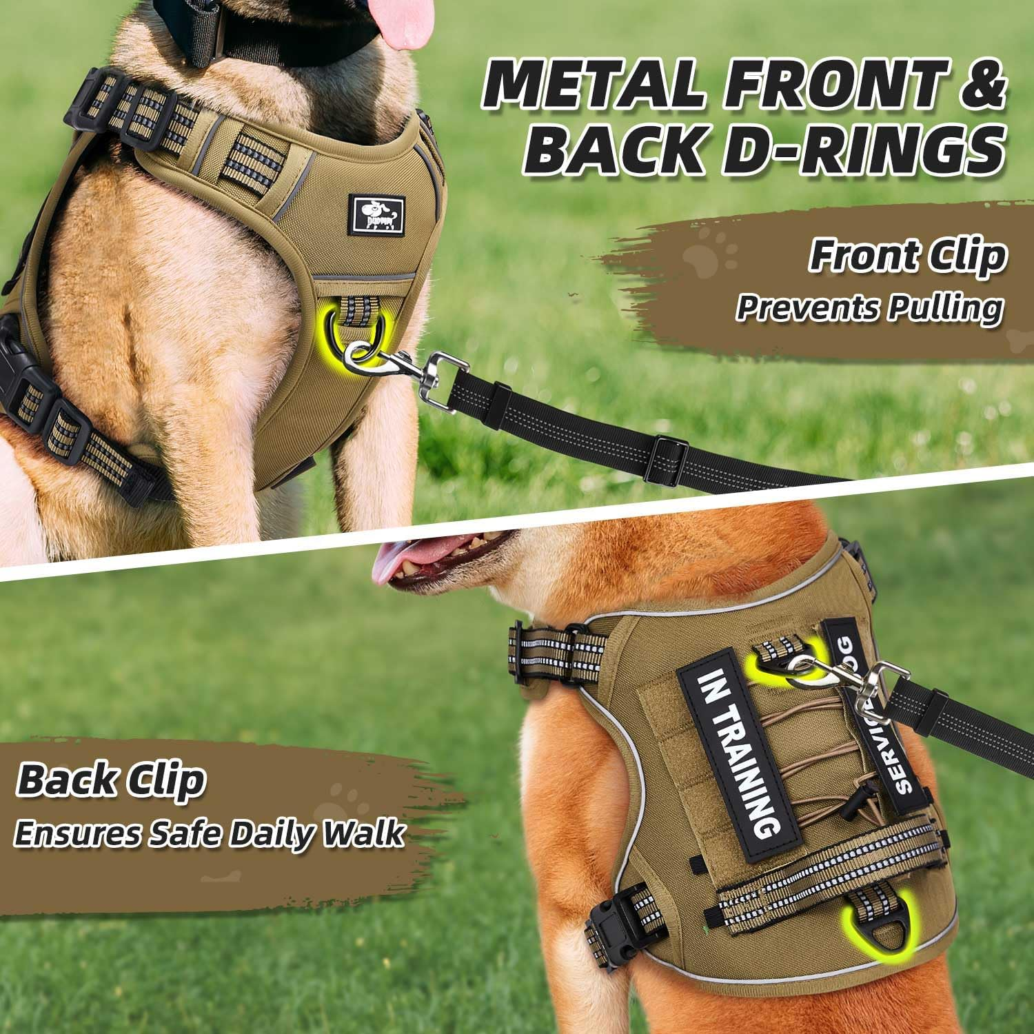 Slowton No Pull Tactical Dog Harness, Adjustable Dog Vest with 3 Buckles, 2 D-Rings & Padded Handle, Easy to Put On, Reflective Pet Harness with Molle System for Dogs Outdoor Walking Training image number 7