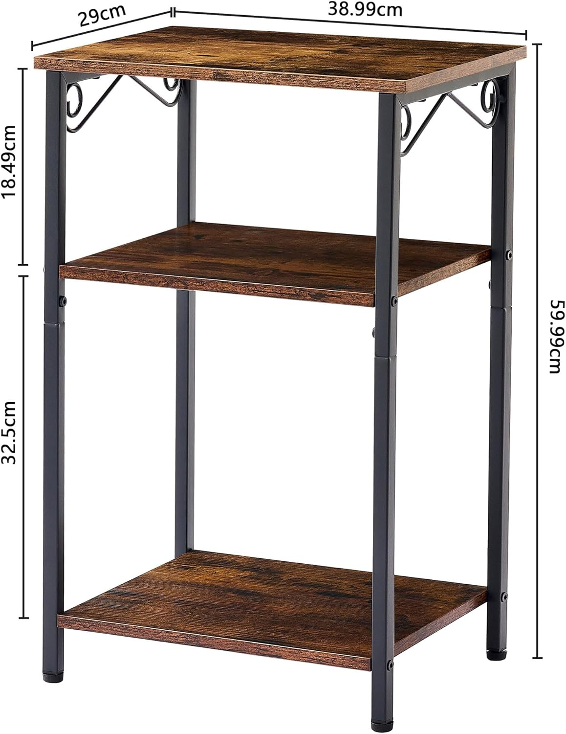 Hoctieon 3 Tier Tall End Table, Slim Night Tables, Narrow Side Table with Storage, Nightstand for Small Spaces, Metal Frame, for Living Room, Bedroom, Sofa Couch, Hall, Easy Assembly, Rustic Brown image number 6