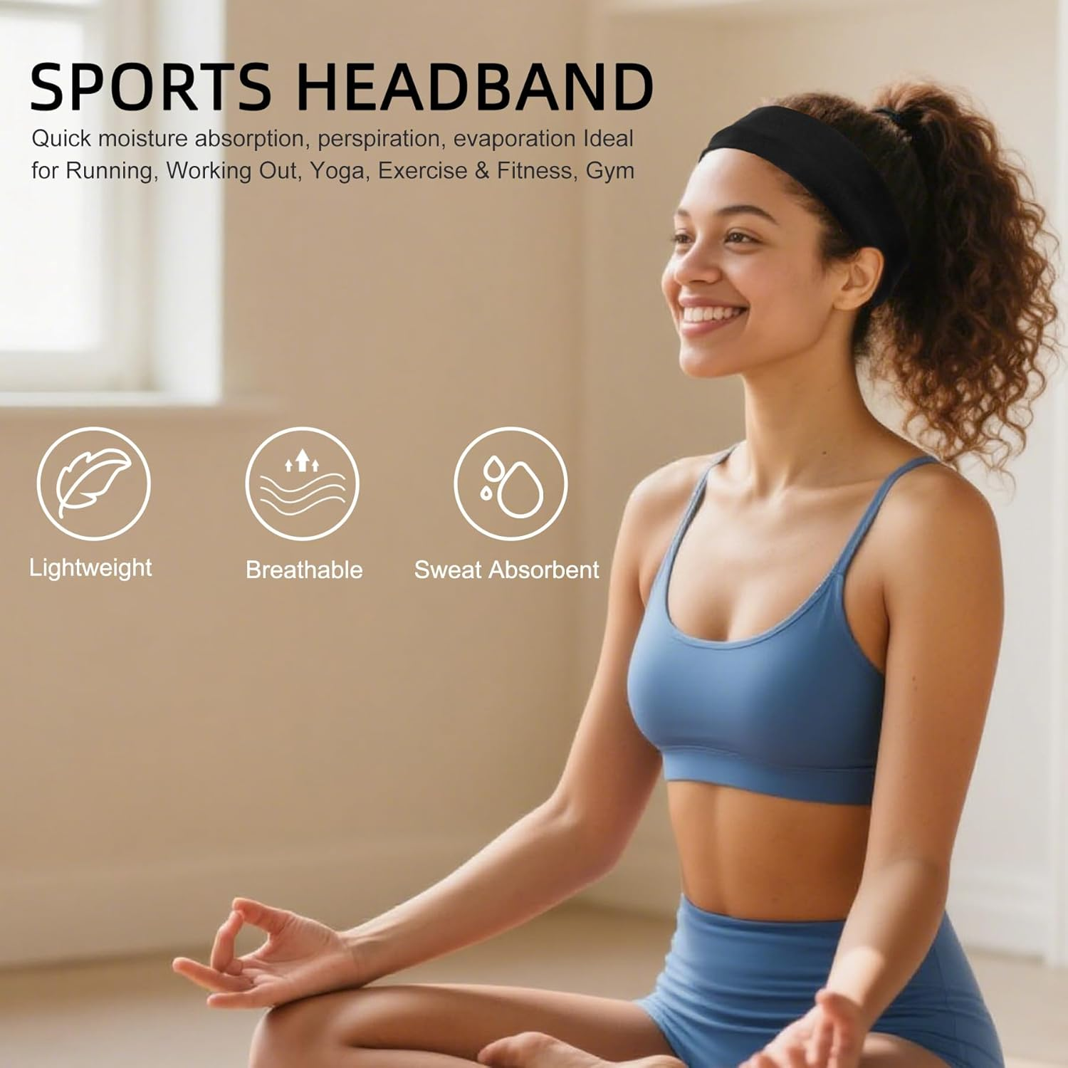 Bohemian Headbands for Men and Women - Knotted Wide Elastic Sweat-Absorbent Non-Slip Yoga and Running Headbands, Soft Fitness Bohemian Hair Accessories, Unisex Headbands image number 1