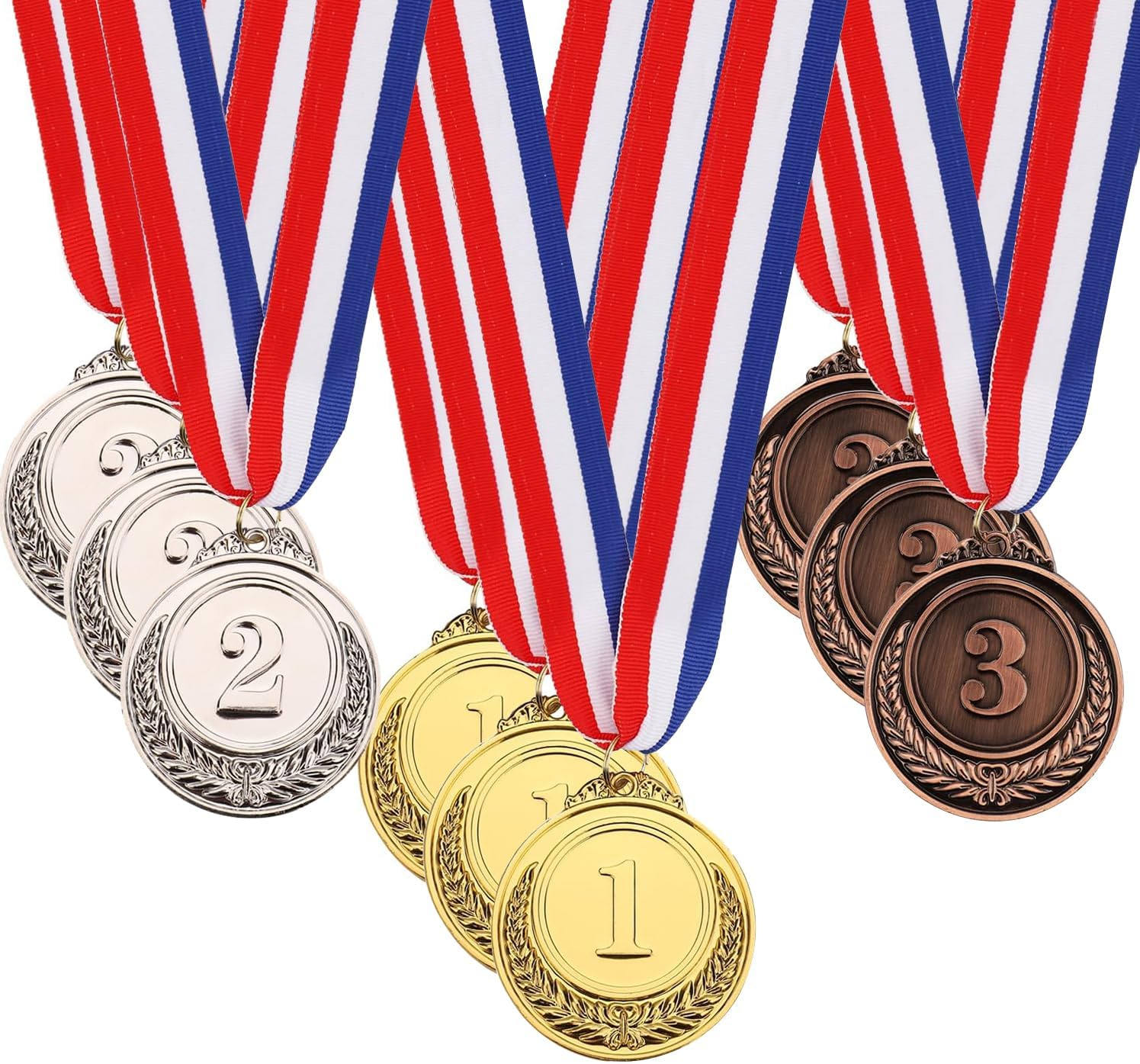 9 Pieces Metal Gold Silver Bronze Medals Award Medals Olympic Style Winner Medals for Children'S Adults Events 1St 2Nd 3Rd Olympic Gold Silver Bronze with Ribbon for Competitions Party Decorations image number 2