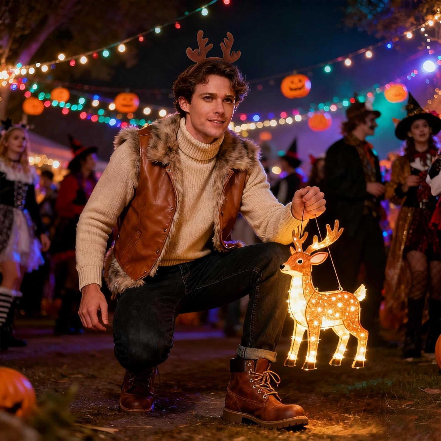 Srotmirw Antlers Headband，2 Pcs Halloween Headbands for Women Man for Halloween Hair Accessories image number 5