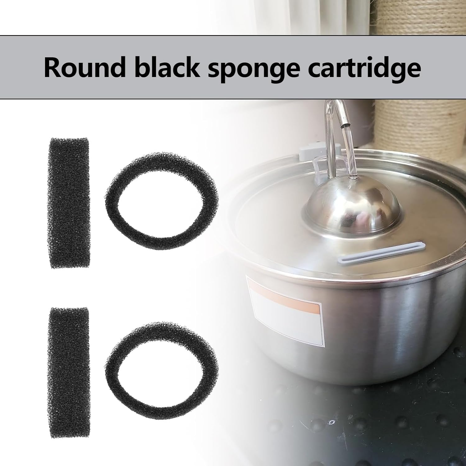 Emsea Pack of 16 Filter for Cat Drinking Fountain, Black round Filter Sponge, Replacement Filter for Drinking Water Sponge for Pets for 2.5 L/84 Oz and 2.2 L/74 Oz Drinking Fountain for Pets