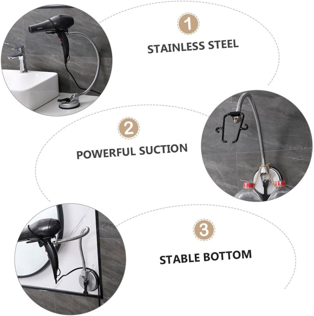 Vaguelly Hair Dryer Bracket Stand Stainless Steel Rotation Easy Mount Pet Hair Comb