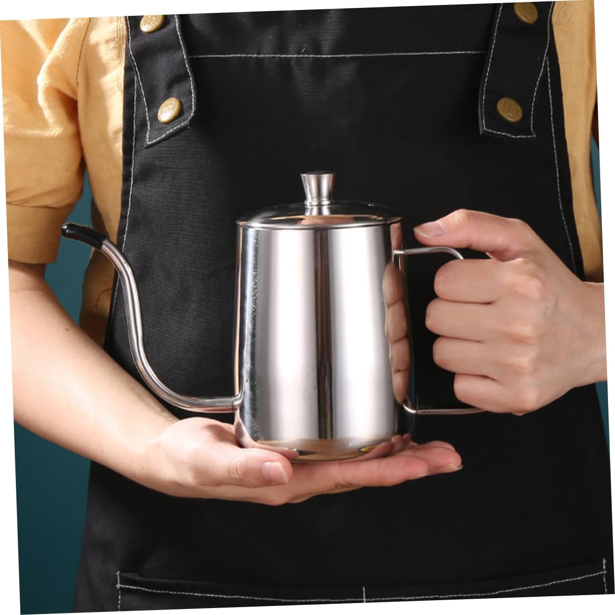 Ipetboom Stainless Steel Coffee Kettle with Sealing Lid 600Ml Long Spout Drip Pot Office Coffee Supplies Multi-Use Metal Kettle and Tea