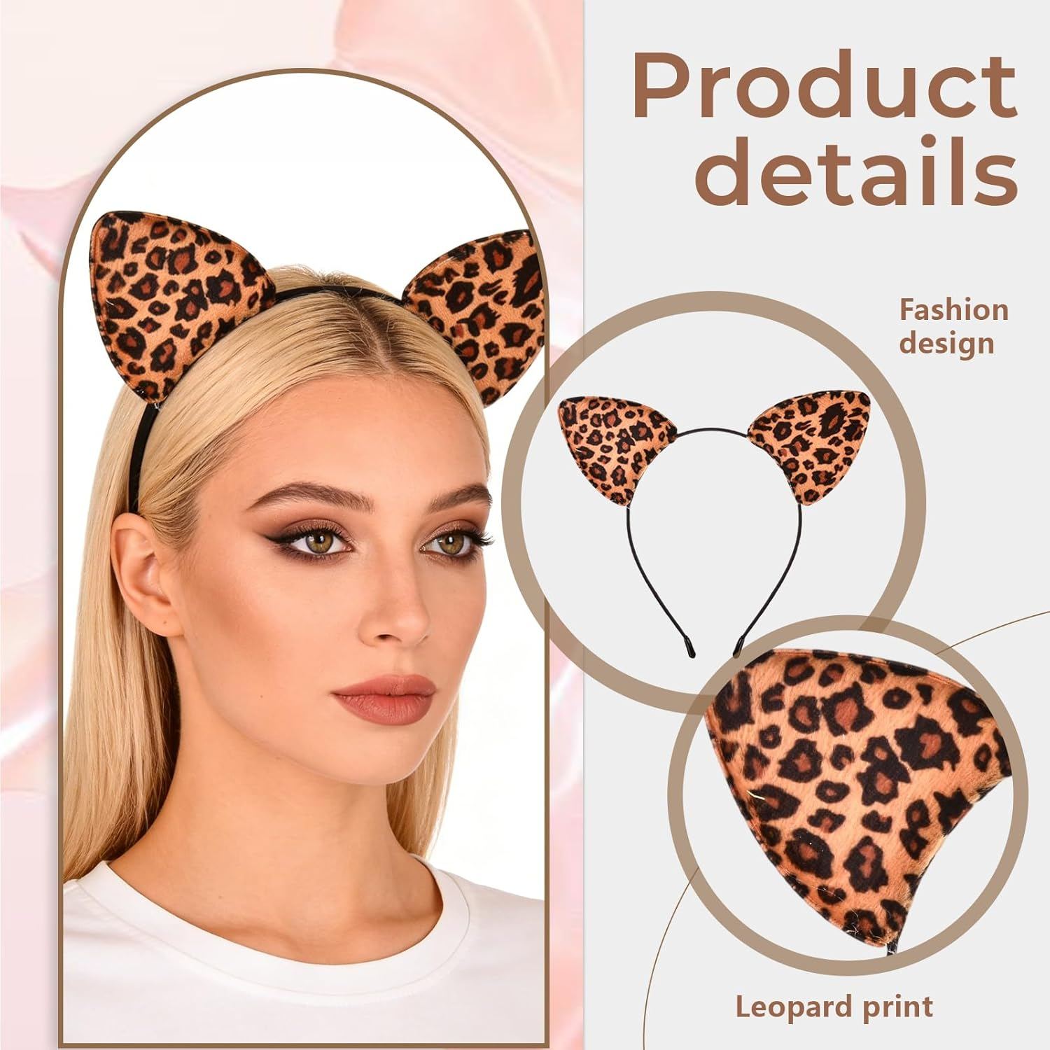Cosblisvia 1 Pc Leopard Print Ears, Leopard Ears Headband, Leopard Costume Accessories for Women, Girls, Kids for Halloween, Dress Up, Party (Brown Black) image number 2