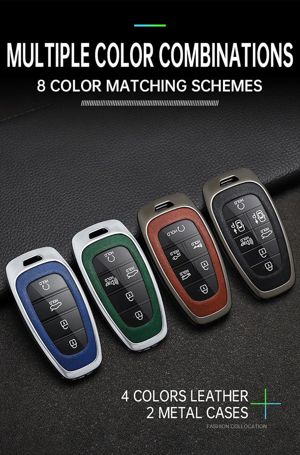 Ontto Alloy Car Key Fob Cover Fit for Hyundai Solaris Sonata Hybrid Nexo NX4 New Grand Santa Fe Tucson 2021 2022 2023 Leather Key Case Shell Key Holder Keyring Keychain Accessories Black image number 4