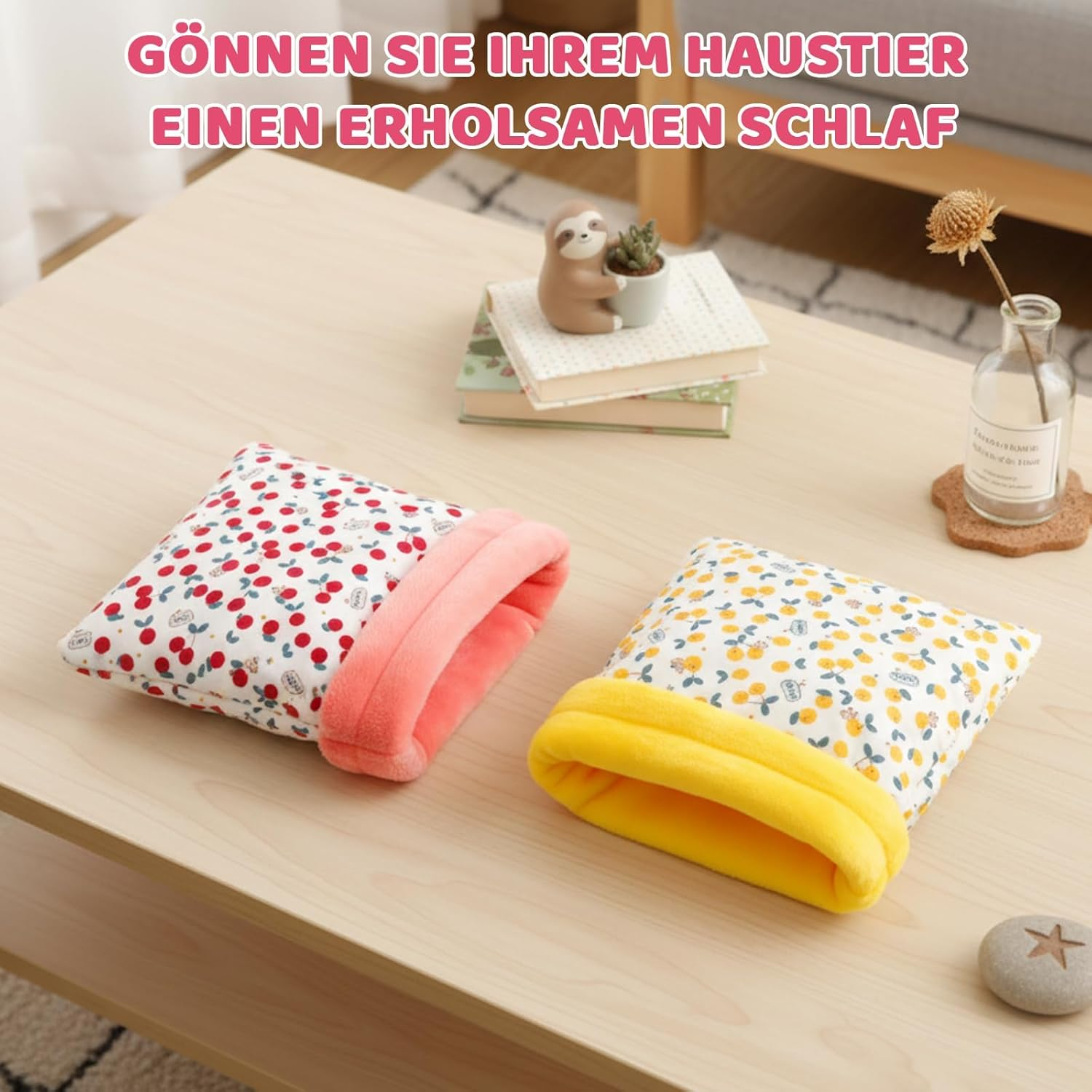 Jazrvr Pack of 2 Cosy Small Animal Houses in Yellow and Red, Guinea Pig Bed, Soft Pet Bed for Hamsters and Guinea Pigs