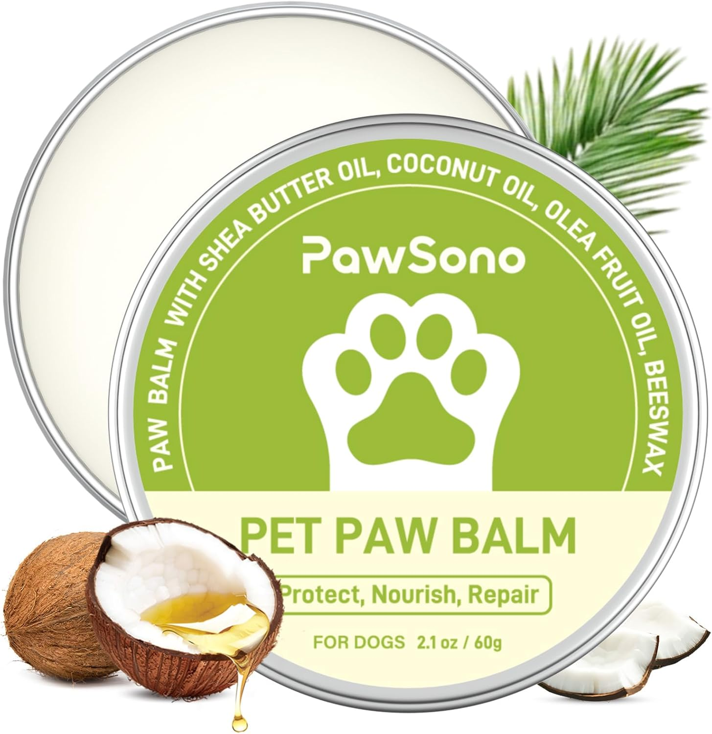 Pawsono Lick-Safe Dog Paw & Nose Balm with Coconut Oil | All-Natural Paw Cream & Wax for Dry, Cracked Pads & Snouts| Cat Moisturizer & Soother, Nose Butter for Bulldogs| Horse Hoof Care (60 G /2.1 Oz) image number 4