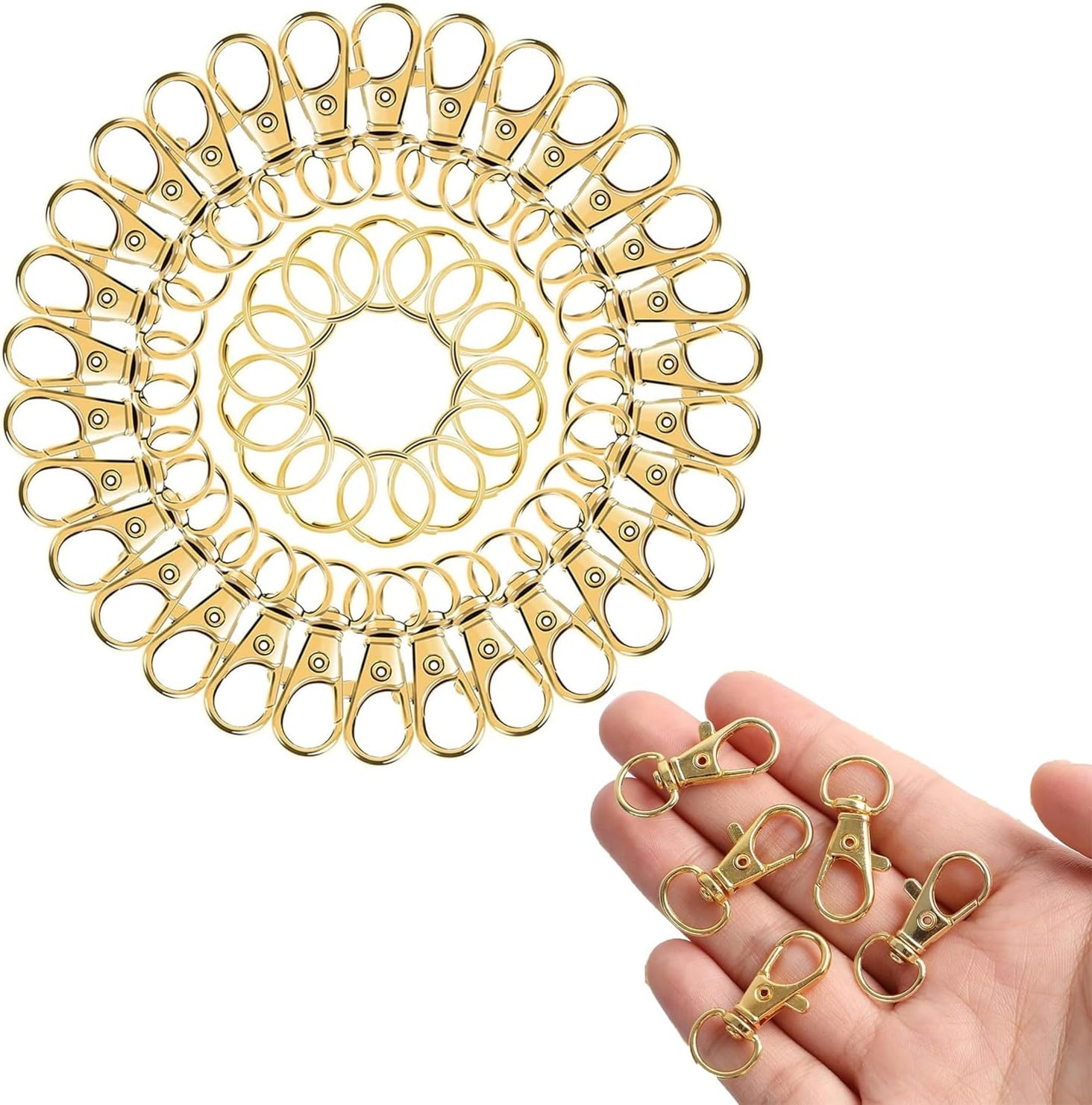 100PCS Key Ring Set,50 Rotating Quick-Release Hooks and 50 Key Rings,Suitable for DIY Craft Making and Design (Gold) image number 6