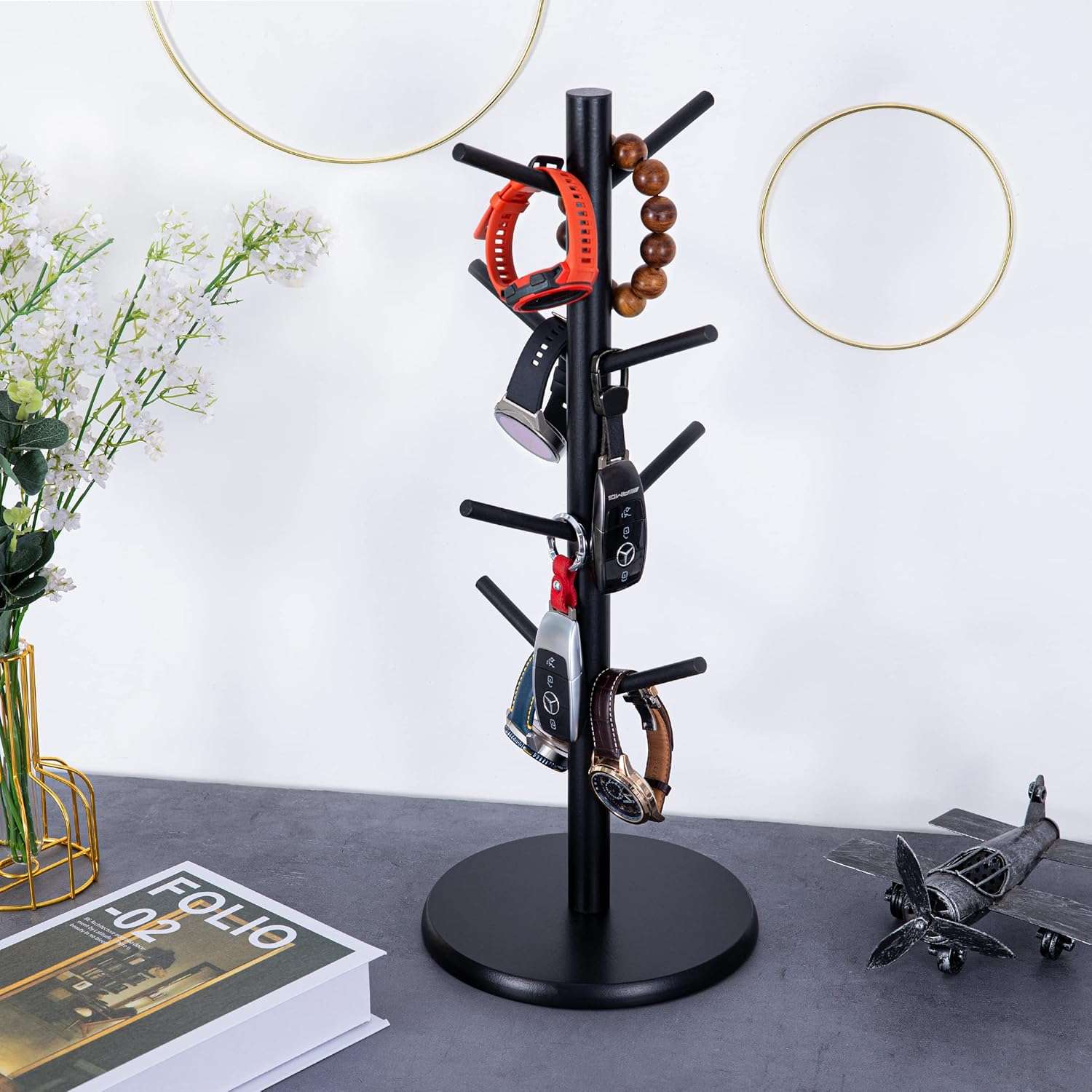 Mylifeunit Mug Holder Tree, Black Coffee Cup Holder with 8 Hooks, Wood Mug Hanger Stand for Counter image number 6