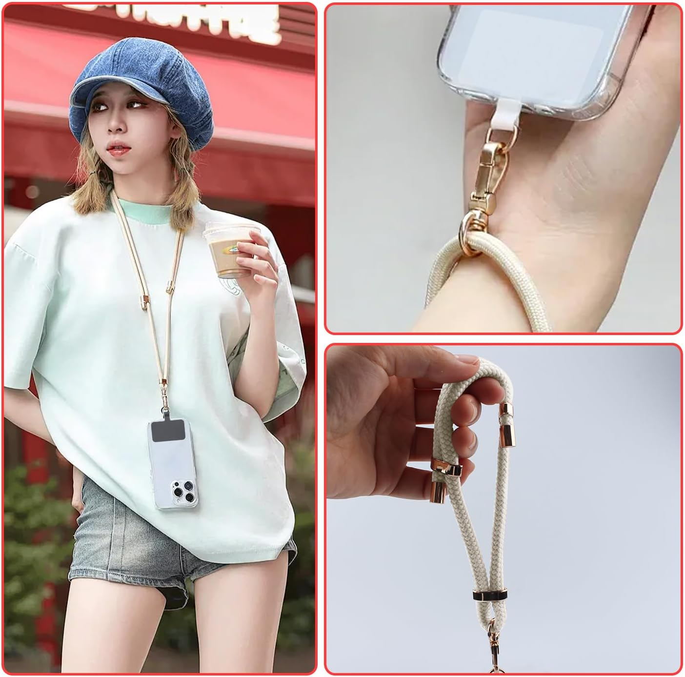 2 Pads Phone Lanyard, H HOME-MART Adjustable Crossbody Cell Phone Strap Universal Phone Wrist Lanyard 2Pcs Phone Patch Tether Tab for Most Smartphones Cell Phone Accessories image number 2