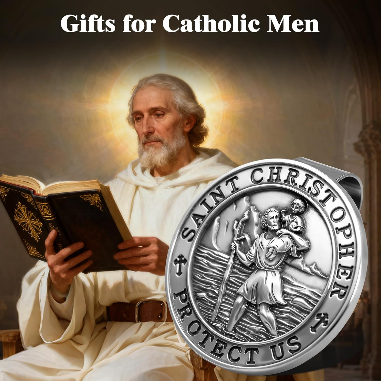 Ploreway St. Christopher Medal for Car, Metal Saint Christopher Visor Clip, Talisman for Safety, Automotive Visor Accessories, Gift for Drivers, Families, Friends image number 1