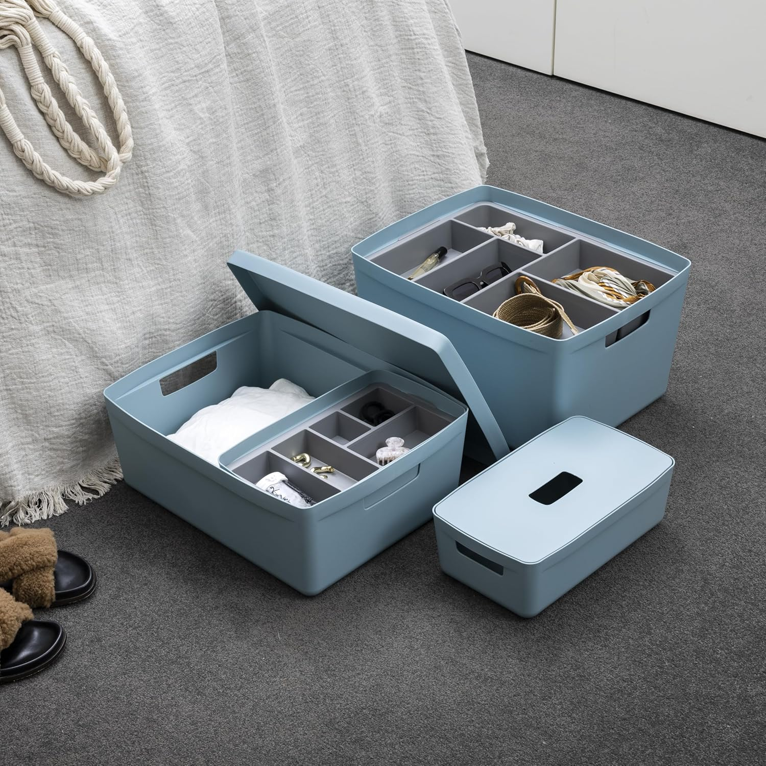 IDEA HOME FLEXISTORE Storage Box 5L &ndash; Durable Organizer with Lid and Handles &ndash; Unbreakable Plastic &ndash; Denim Blue Storage Container for Home and Office image number 1