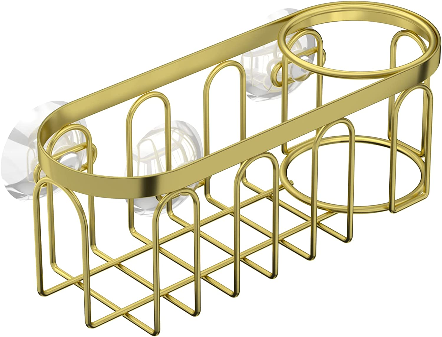 Yazoni 2-In-1 Sponge Holder for Kitchen Sink, Suction Cup Rack Caddy, No Drill Rustproof Kitchen Sink Organizer for Place Dishwashing Brush Soap and Sponge (Gold) - Gold image number 2