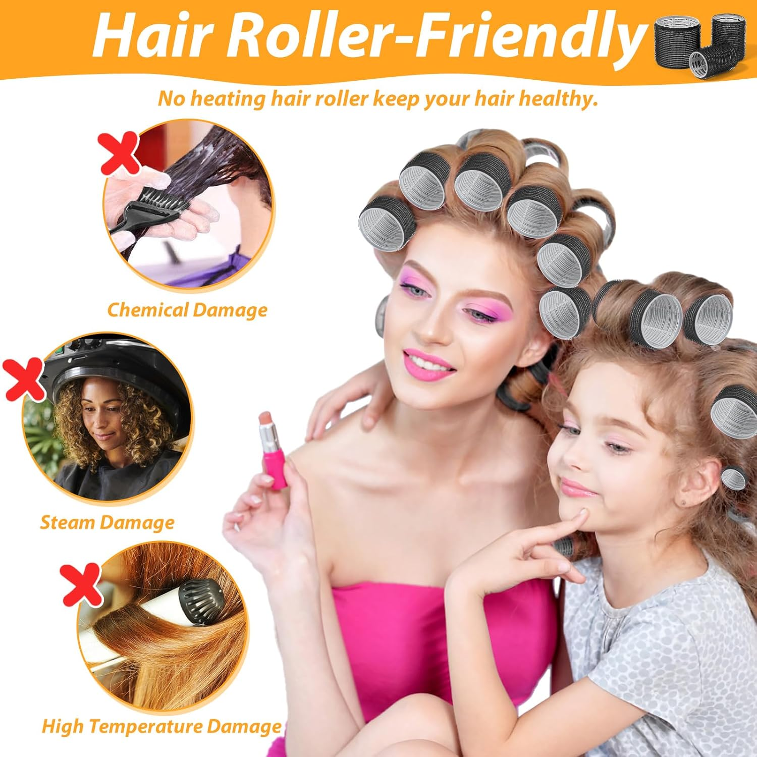 39PCS Self Grip Hair Rollers Curlers 3 Sizes Black Hair Roller 2.5In, 1.9In, 1.4In, Jumbo Curlers Roller with 12PCS Duckbill Clips Hair Rollers for Long Medium Short Thick Fine Volume Bangs image number 5