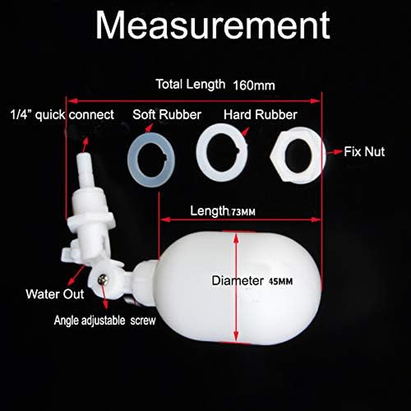 2018 MFS2 Mini White Plastic Quick Fitting Adjustable PVC Float Shut off Valve for Tubing OD 1/4" or 3/8" Used for RO System Refrigerator Ice Maker Coffee Machine image number 4