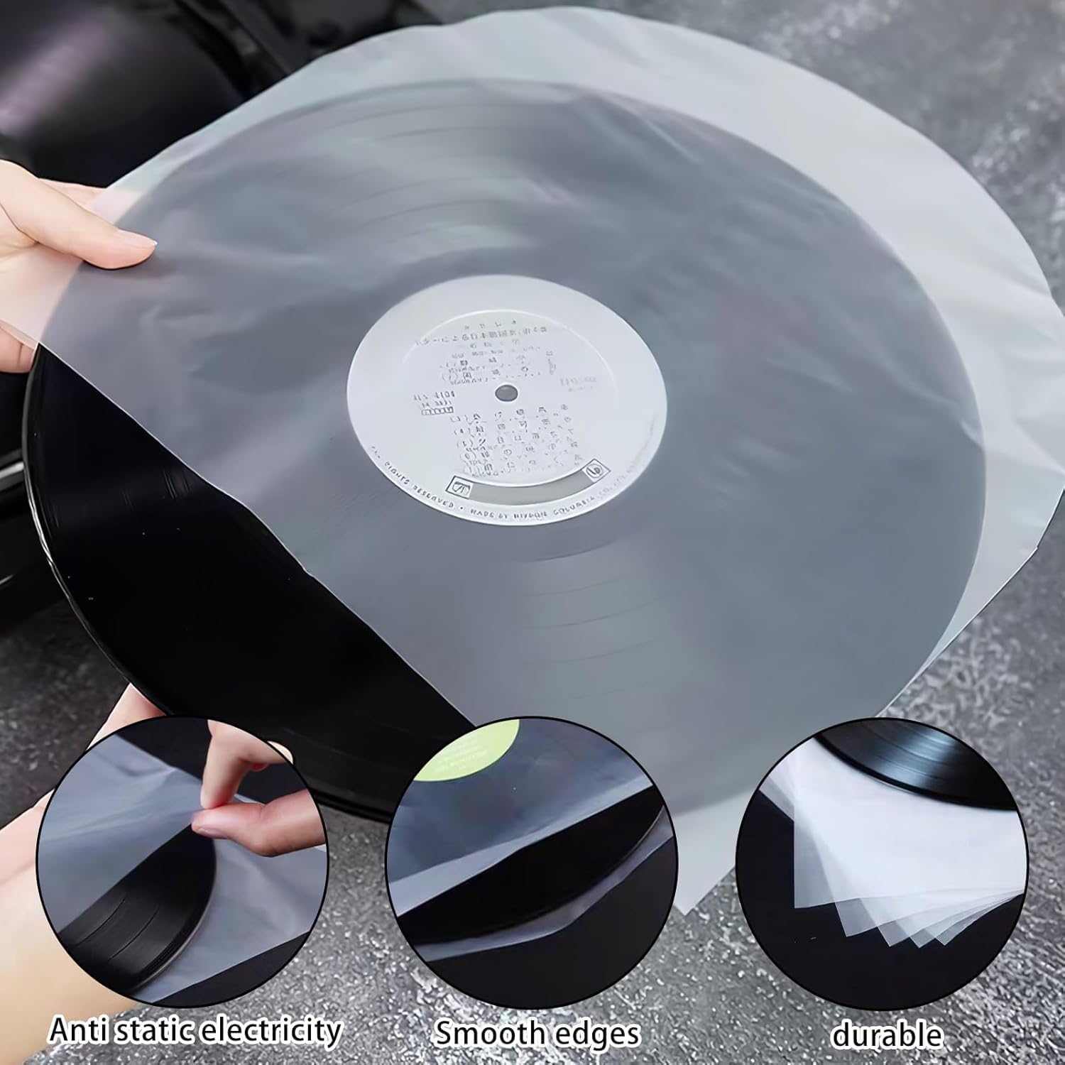 50 Pack 12 Inch Vinyl Record Inner Sleeves &ndash; Anti-Static round Bottom Plastic Sleeves for EP/LP Records, Semi-Transparent Protective Inner Sleeve Covers, Secure Storage Solution