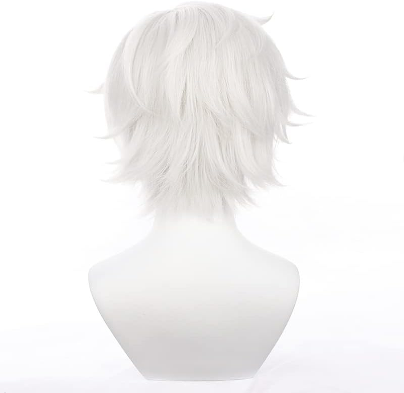 Tongtta Anime Gray White Cosplay Gabimaru Wig Short Curly Hair for Men Halloween Costume Wig for Party - Blonde image number 7
