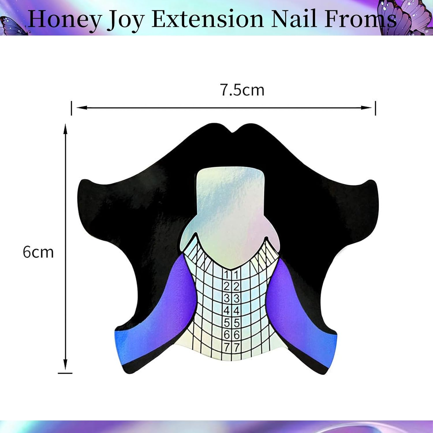 100Pcs Short Black Rainbow Purple Fish Patten Adhesive Nail Forms Guide for UV Gel Acrylic Curve False Nail Tips Extension,Hj-Ntf050 image number 3