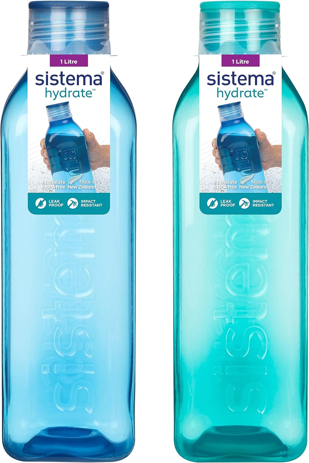 Sistema Swift Sports Water Bottles | 600 Ml | Leakproof Kids Water Bottles | Impact-Resistant Tritan Plastic | Bpa-Free | Ocean Blue & Misty Purple | 2 Count