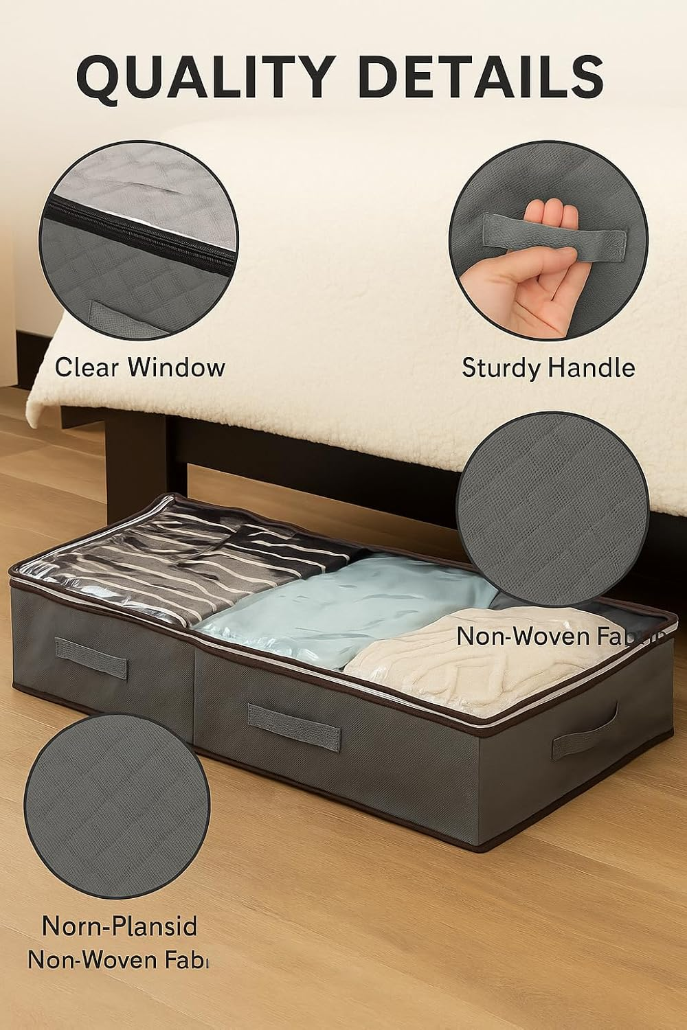 Goamz 4 Pack under Bed Storage Containers- 90L Foldable Underbed Storage Bags with Handles & Zipper for Clothes Home Storage & Organisation- 100X50X18Cm Underbed Storage Bags for Comforters, Blankets image number 4