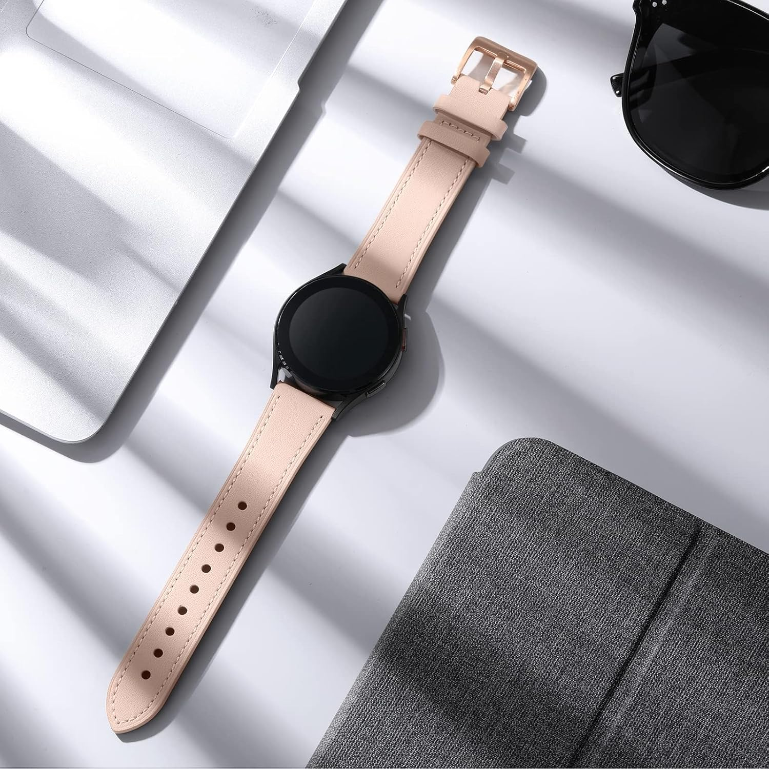 Getino Leather Bands Compatible with Samsung Galaxy Watch 7 FE 6 5 4 Band 40Mm 44Mm/Watch 5 Pro Band 45Mm/Galaxy 6 Classic 43Mm 47Mm, Top Grain Genuine Leather 20Mm Watch Strap Women Men - Navy image number 2