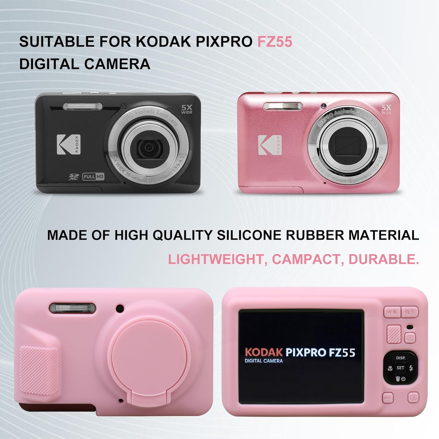Supmay Silicone Camera Case for Kodak PIXPRO FZ55 16MP CMOS Sensor Digital Camera, Soft Silicone Protective Case Removable Lens Cover, Video Vlogging Camera Cover, Pink image number 6