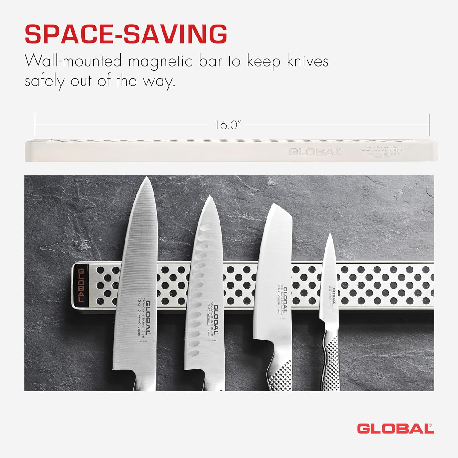 Global Cookware G42/41, 16In Wall Magnetic Bar, Stainless Steel image number 3