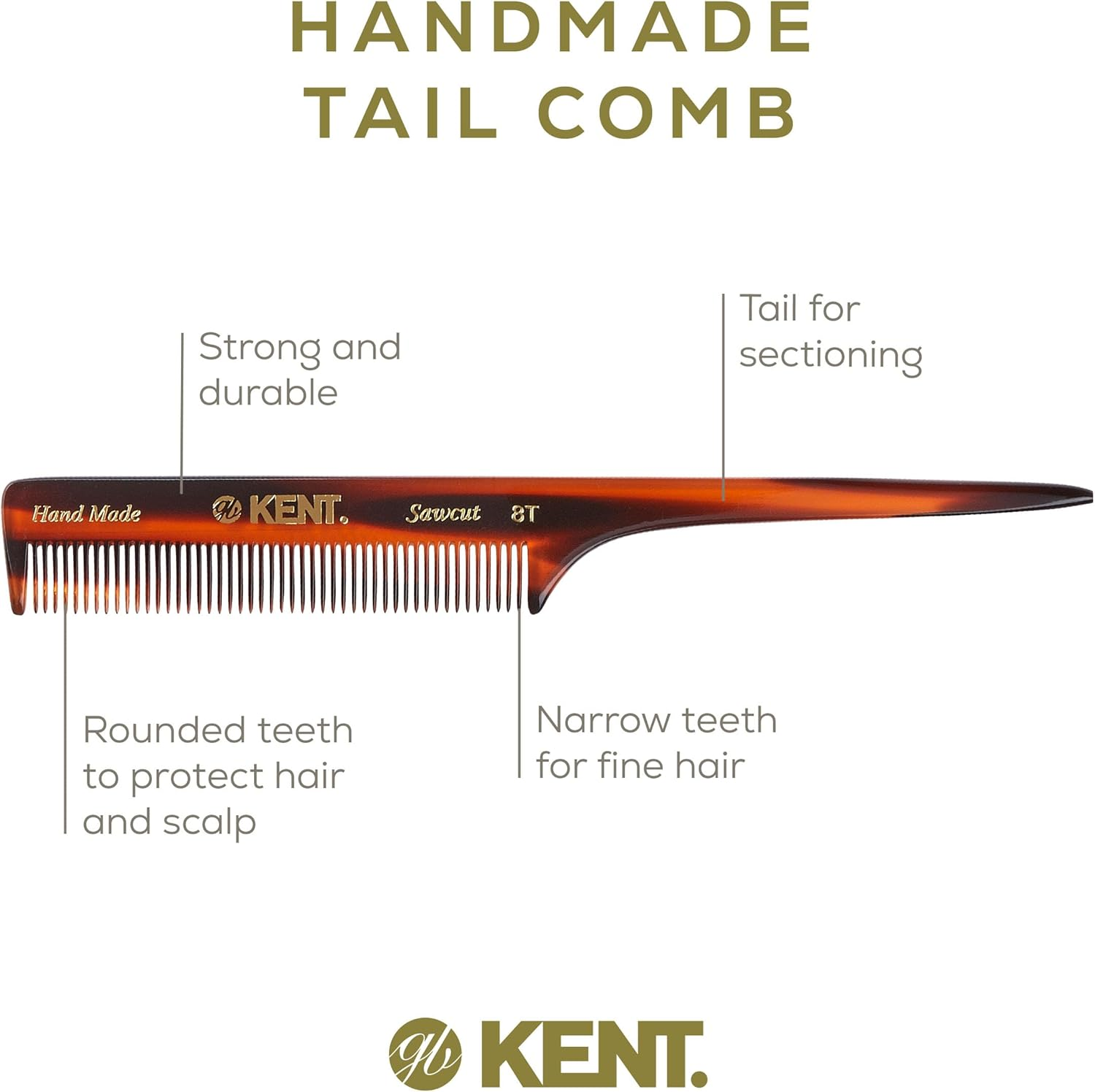 Kent Brushes Handmade Comb a 8T Tail Comb for Women image number 3