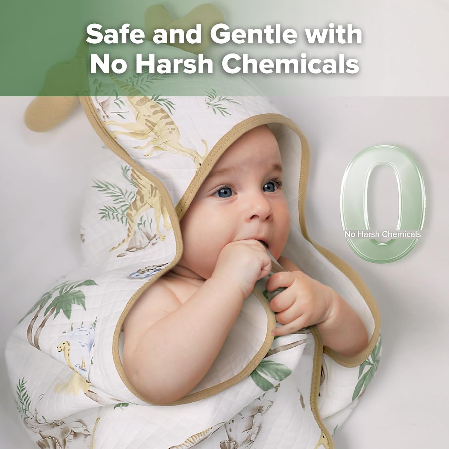 Haakaa Baby Bath Towels, Ultra-Soft & Super Absorbent Cotton Hooded Towels, 35"X35" Large Wraparound Design, Adorable for Newborns & Toddlers, Jurassic Hug - Green image number 2