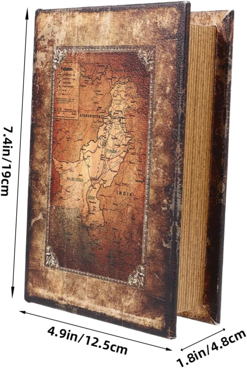 Vintage Book Shaped Storage Box Decorative Fake Book Box Key Hiding Trinket Case Small Retro Nautical Map Design Suitable for Home and Travel image number 1