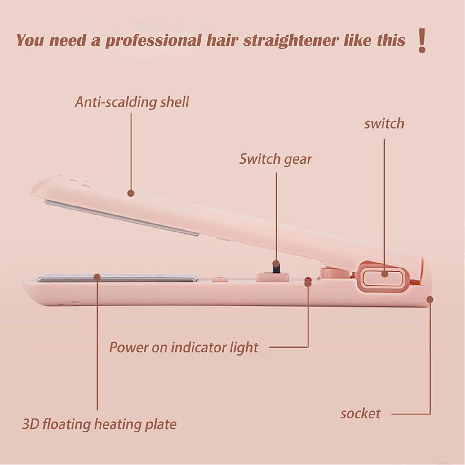 Portrait Mini Dual-Purpose Curling Iron, Ceramic Mini Hair Curler, 2 in 1 Mini Dual-Purpose Curling Iron, USB Rechargeable Curling Wand, Portable Hair Straightener Travel Curling Wand (Pink) - Pink image number 5