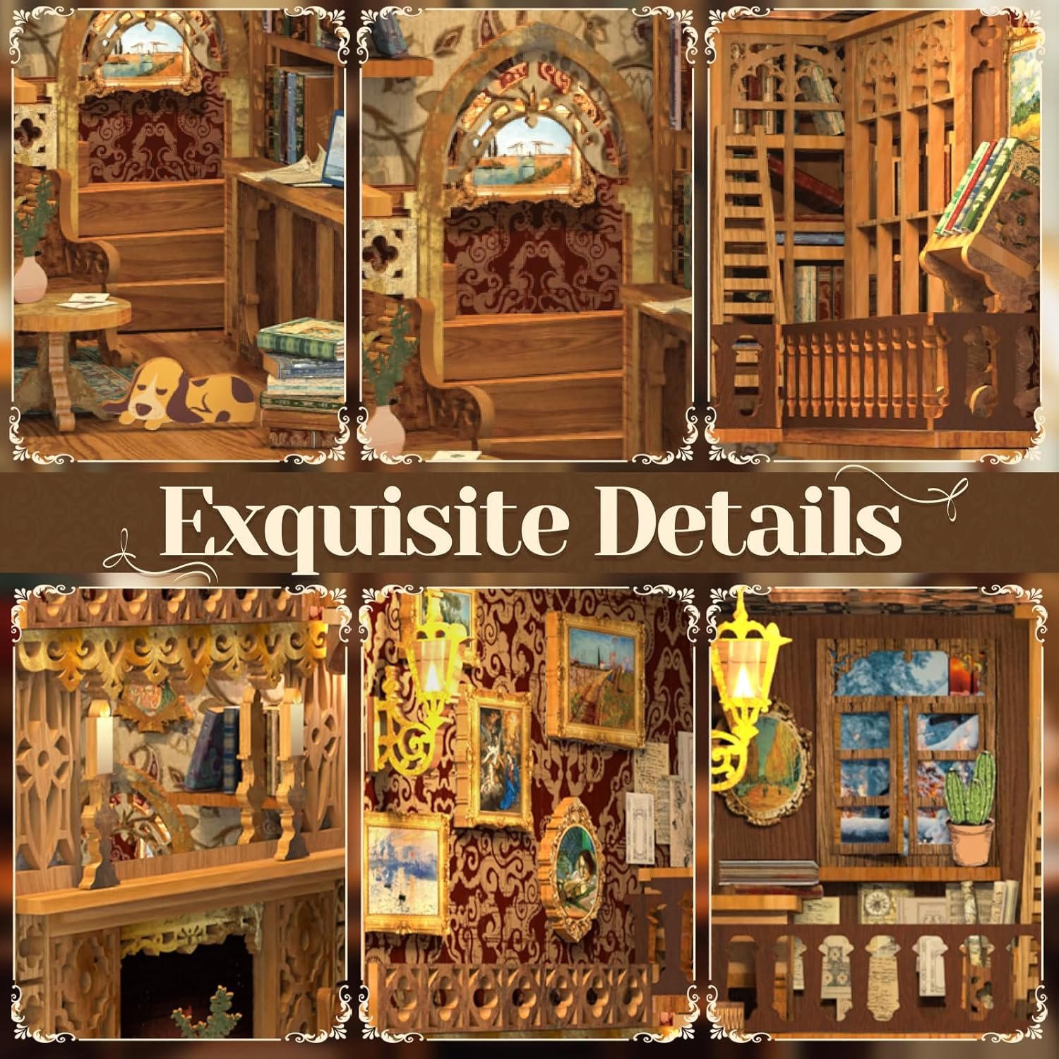 CUTEBEE Book Nook Kit, DIY Miniature House Kit for Adults, 3D Wooden Puzzle Bookend Bookshelf Insert Decor with LED Light and Dust Cover, Unique Crafts Made with Your Loved Ones (Eternal Bookstore) image number 3