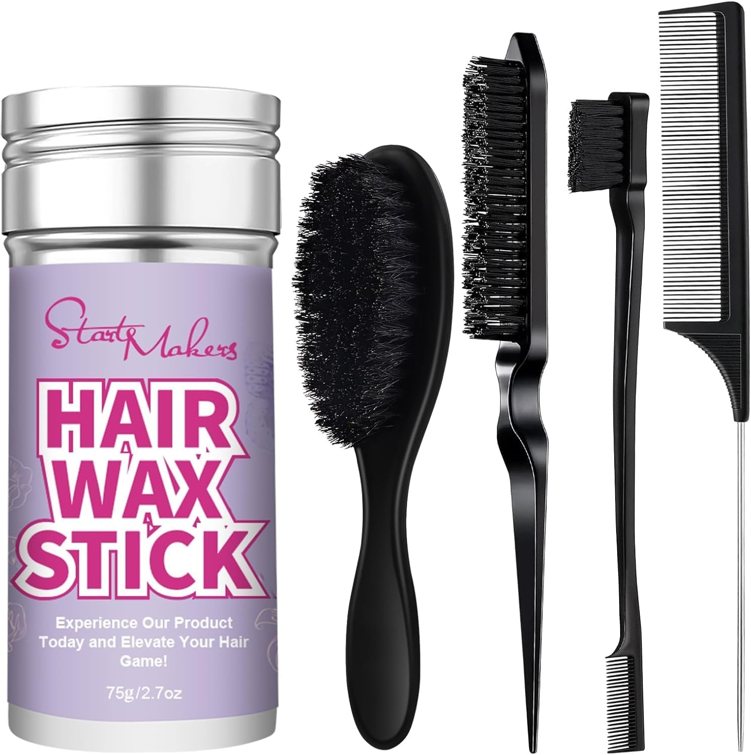 Start Makers Hair Wax Stick, Slick Back Hair Brush Kit, Hair Styling Stick for Flyaways, Edge Control Lasting Hold, Slick Back Brush for Smooth Edge, Tame Frizz Comb Style, Styling Set for Women Girls