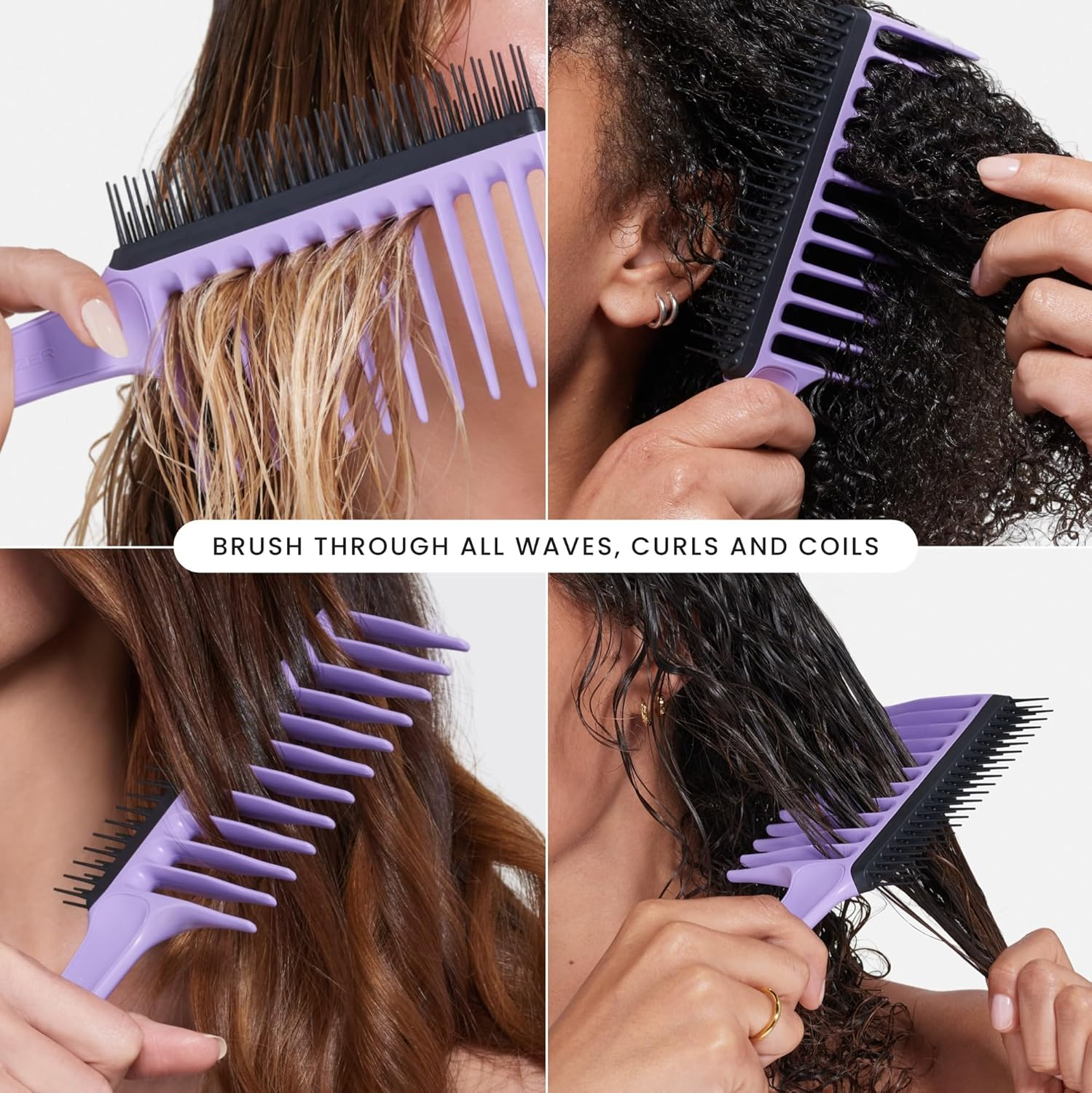 Tangle Teezer Wide Tooth Comb - Ideal for 3C-4C Curly Coily Hair - Long Teeth Detangle & Reduce Breakage - Two-Tiered Flexible Teeth Remove Shed Hair - Perfect for Brushing Out Curls - Lilac & Black