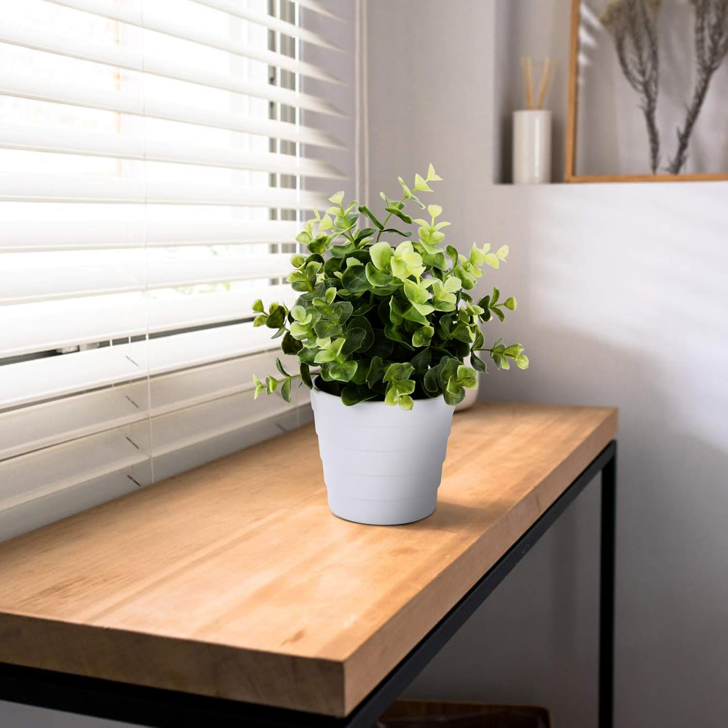 Small Fake Plant Potted - Faux Plant Indoor Plant Artificial Potted Plant Decor for Home and Office (Eucalyptus Green) image number 1