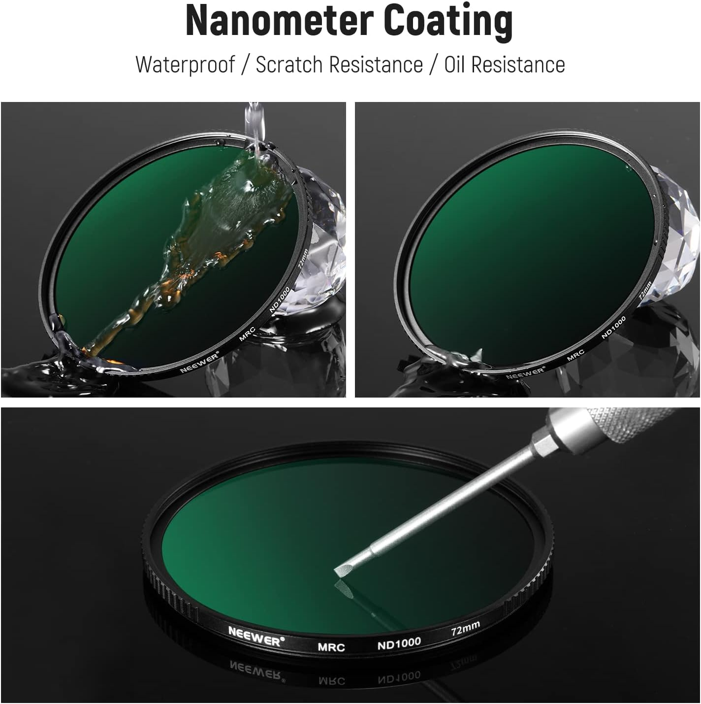NEEWER 72Mm Fixed ND Filter Kit ND1000 ND64 ND8 ND4 Neutral Density Filter Set Double Sided 30 Layer Nano Coatings/Hd Optical Glass/Ultra Slim/Water Repellent/Scratch Resistant/Waterproof Filter Pouch image number 4