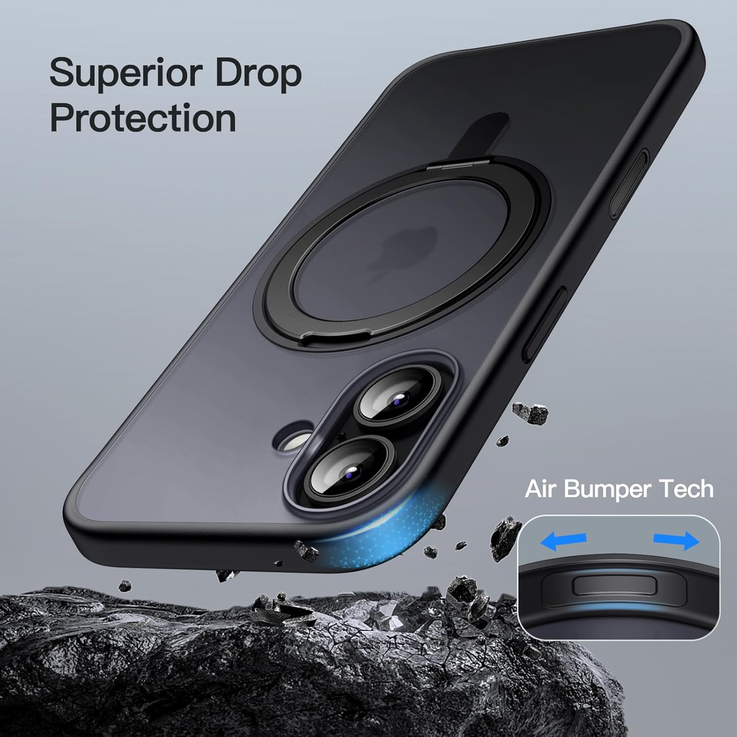 Jetech 360 Degree Rotatable Ring Case for Iphone 17 6.3-Inch with Camera Control Button, Compatible with Magsafe, Slim Shockproof Phone Cover with Stand & Ring Holder (Black) image number 4