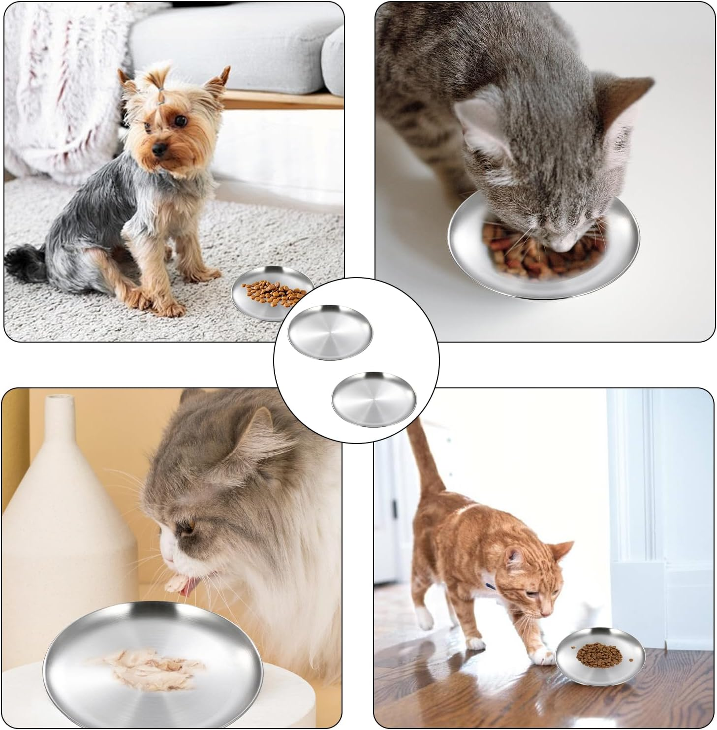 Pack of 2 Cat Bowls, Flat Metal, Cat Bowl, Drop-Proof, Easy to Clean image number 3