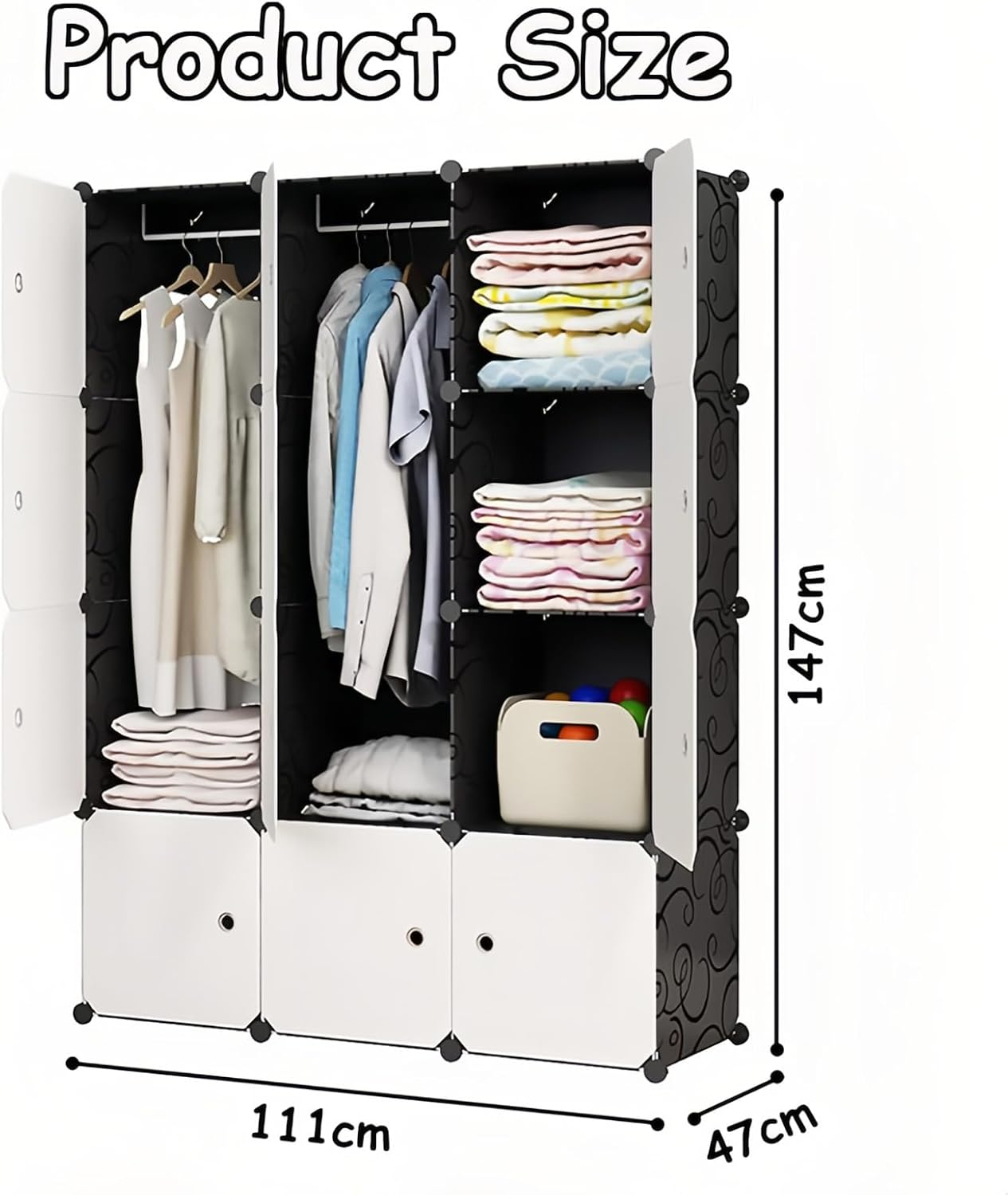 Taoluwin Wardrobe, DIY Clothes Storage Wardrobe, 12 Cube Storage Cabinet with Doors, Plastic Portable Closet, Storage Shelf for Home, Office, Bedroom image number 3