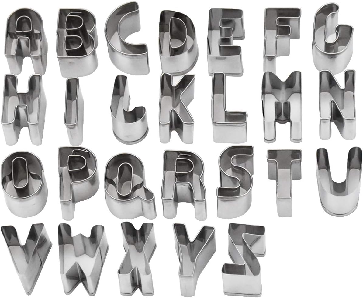 26 Capital Letter Cookie Cutter Alphabet Cake Cookie Mold Stainless Steel Biscuit Mould Press Icing Plunger Letter Baking Stamp Modelling Cutter for Fondant Cake Biscuit Baking Fruit Vegetables image number 5
