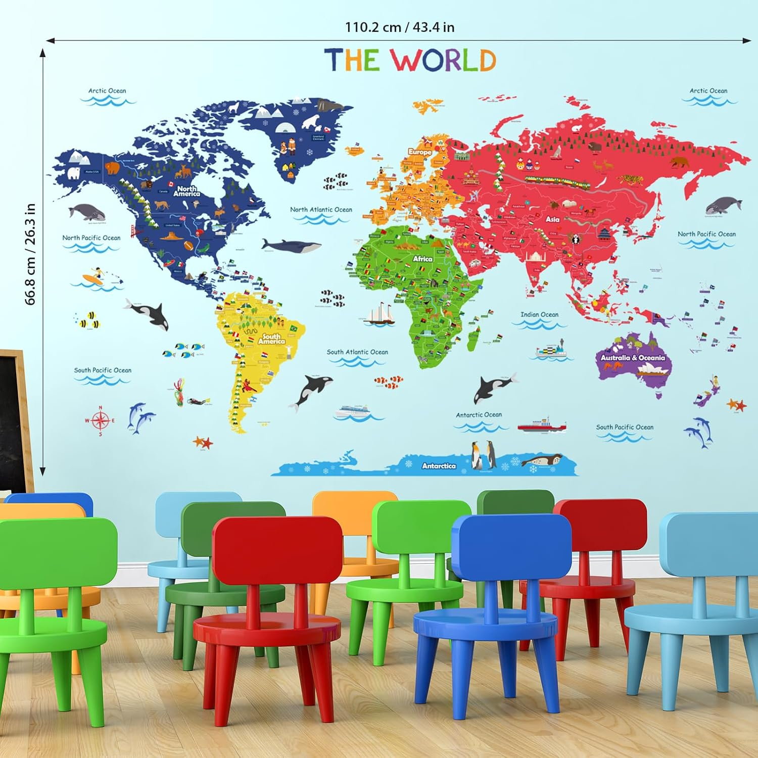 DECOWALL BS-115 the Large World Wall Stickers Peel and Stick Removable Art Living Room Nursery Kids Bedroom image number 4
